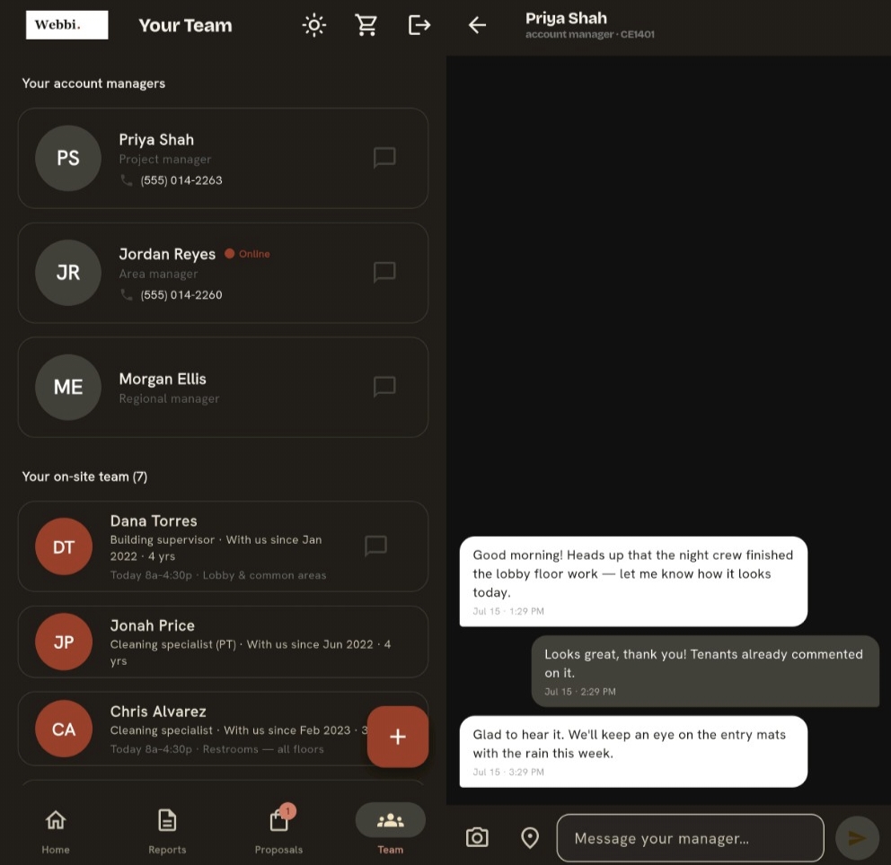 Direct message thread, client to manager