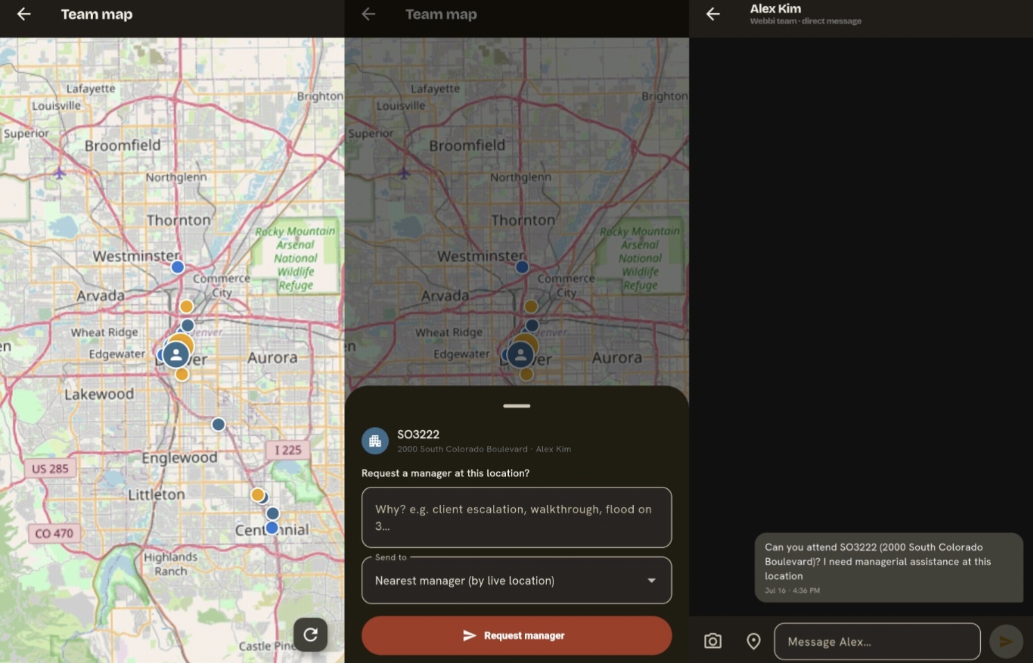 GPS map view, manager dispatch