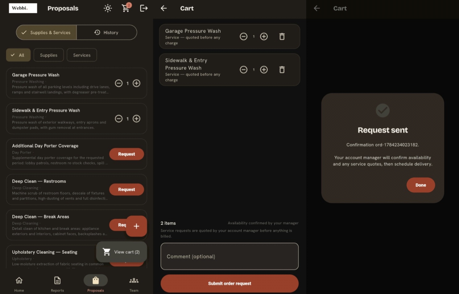 Supplies ordering and custom request flow