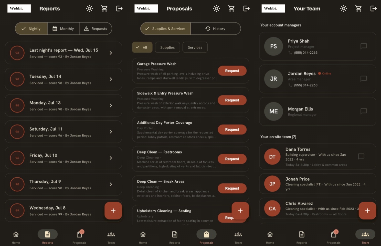 Client schedule and live status view